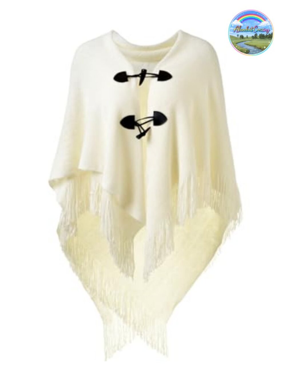 Ferand Women's Loose Fit Poncho Cape Shawl Acrylic Horn Buttons Fringe